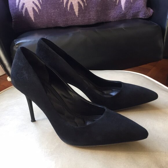 Brian Atwood Pointy Toe Black Suede Pumps High Heel - Picture 2 of 8